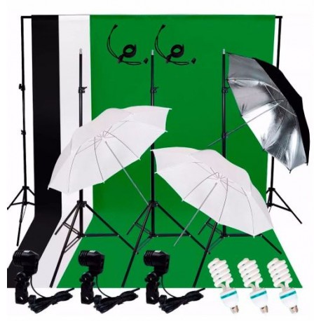 Kit Estudio Fotografico Luz Fondos Sombrillas Fotografia Set — outlet